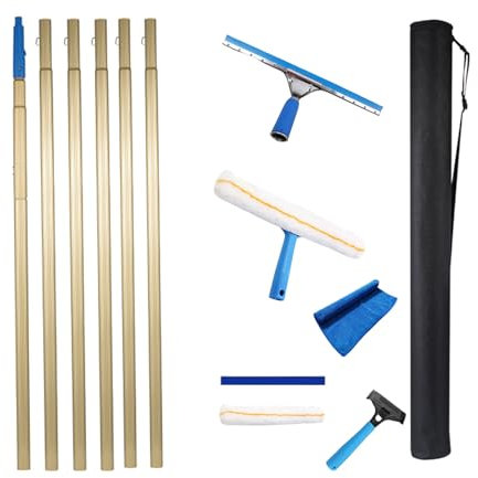 MiSMiAO Limpiacristales Profesional Extensible Ventanas Extensible Enjugador de Ventanas de 120-1200cm para Ventanas Altas Interiores y Exteriores[150CM*6]