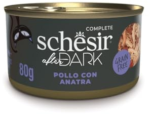 Schesir After Dark, Goût de Poulet avec Canard en Filets, Nourriture Humide complète pour Chats Adultes (boîtes de 12 x 80 g)