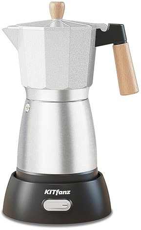 KITfanz - Cafetera eléctrica de café expreso, cafetera italiana, cafetera eléctrica, cafetera cubana, cafeteras eléctricas portátiles con base desmontable, 3 o 6 tazas (plata)
