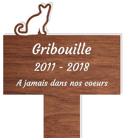 Piquet Plaque Funéraire Commémoratif Personnalisé - Bois - Inter funéraire pour Chat, Chien - Souvenir pour Animaux - Piquet Plaque Funéraire Animaux - Textes Personnalisables (Chat Blanc)