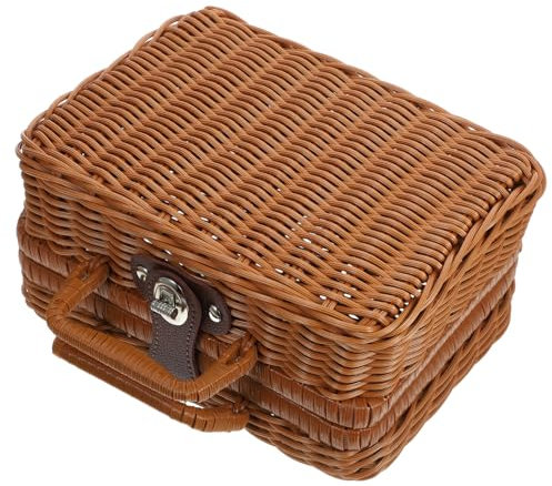 TOGEVAL Cesta De Picnic Tejida Con Imitación Rattan Caja De Almacenamiento Vintage Para Bodas y Fotografía