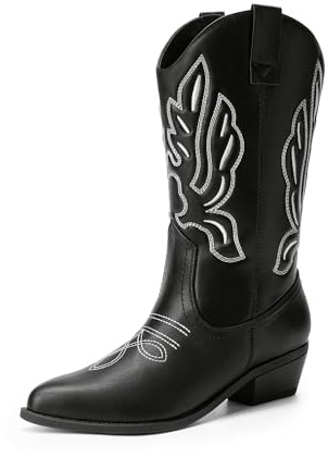 DREAM PAIRS Botas Cowboy Mujer Botas Campera de Media Caña de Tacon Ancho de 4.3cm para Otoño e Invierno Botas de Moda,Size 39,Negro-Pu,DWUMMB2419