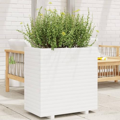 Sufrk Jardinière Blanc 70x40x72 cm Bois de pin Massif,Jardiniere sur Pieds,Bac avec Treillis,Jardiniere Terrasse