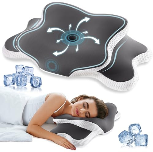 YunNasi Almohada Cervical de Espuma Viscoelastica Memoria Almohada Ortopedica para Soporte de Cuello Almohadas Ergonómico para Dormir de Lado y Boca Arriba 65 * 40 * 14/10cm