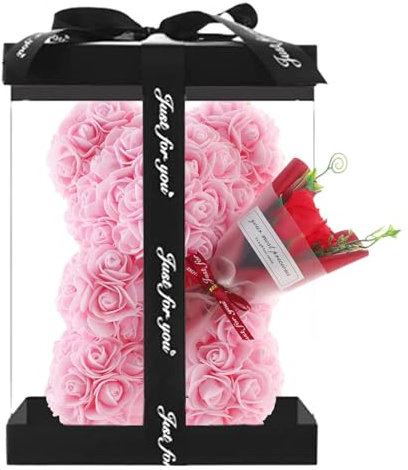 FVPKYUR 24x16cm Ros-e Flower Bär - Künstliche Blumen Ros-e Bär, Handgemachter Flower Bär, Flower Bär Geschenk, Blumen Bär, Rosenblumenbär, Blumen Auf Jedem Rosenbären Für Sie, Heimdekoration