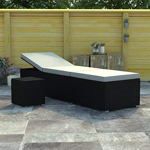 Xichuzi Sonnenliege mit Auflage und Teetisch Poly Rattan Cremeweiß, Gartenliege, Liegestuhl, Sonnenstuhl, Sonneninsel Outdoor, Liegen, Gartenmöbel, Bäderliege, Relaxliege - 46225