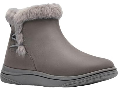 Clarks CloudSteppers Women's Breeze Fur Ankle Boot, Dark Grey, 11 W US