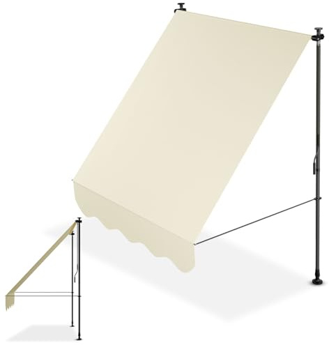 Juskys Store Banne Manuel Kapstadt 150x120 cm - Store Extérieur Réglable, sans Perçage, Imperméable, Résistant UV, Verticale & Diagonale - Beige
