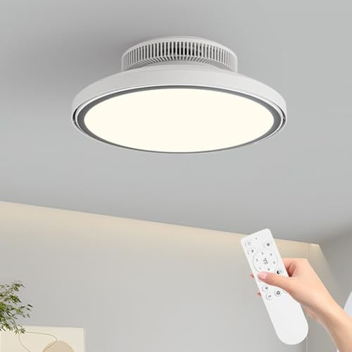 KRIPINC Sin Aspas Ventilador de Techo con Luz LED y Mando a Distancia, Silencioso 3000-6000K Regulable Lampara Techo Ventilador con 6 Velocidades de Viento y Función de Temporizador, Blanco