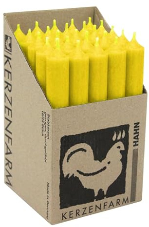 luterna Stabkerzen aus Paraffin, 180/22 mm, Neon-Gelb, KERZENFARM HAHN, Brenndauer ca. 8h, 25 Stück pro Verpackung