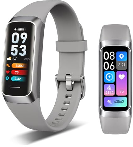 Fitness Tracker – Heart Rate Blood Oxygen Blood Pressure Temp Sleep Calorie | Activity Tracker with 1.1 AMOLED Touch Color Screen, Pedometer Smart Watch Waterproof for Women Men