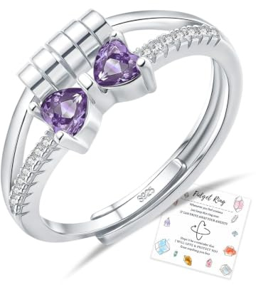 HEEYA Anxiety Ring für Damen Silber Ringe mit Zirkonia Herz Bogen Ringe Angst Ringe Verstellbar Anti-stress-ring mit Perlen Spinner Fidget Ring Frauen Hypoallergen Stimmungsring gegen Stress