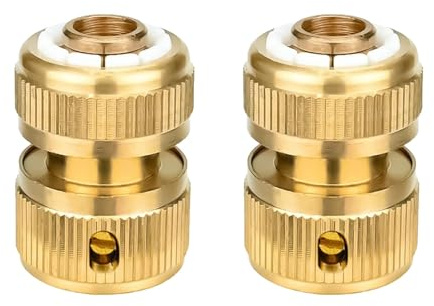 Ksywydu 2 Pcs Brass Hose Connector, Hose End Quick Connector Metal, Quick Connect Fittings 1/2 Water Pipe, Brass Hose End for Gardening, Home Watering, Car Washing, Easy Attach & Detach