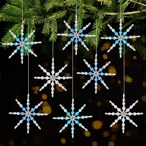 WUQNGI Basteln Weihnachten Kinder, 8 Stück Perlensterne Bastelset Schneeflocken, Weihnachtsdeko Weihnachtsbasteln Drahtsterne Rohlinge Set mit 576 Perlen, Sterne Basteln Anhänger für Christbaumschmuck