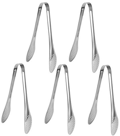 5 piezas para servir pinzas, comida de acero inoxidable Tong Small Serving Utensils Herramienta de cocción de cocina para ensalada, pescado, filete, barbacoa, buffet, carne (S)