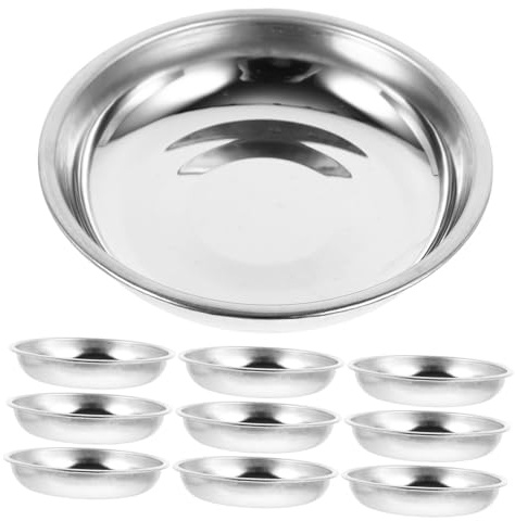 SAFIGLE 10 pièces Lot de Assiettes Apéritif Inox Rondes Coupelles Sauce Chinoise Acier Inoxydable sans Magnétisme pour Moutarde et Épices Service Polyvalent pour Maison et Restaurant