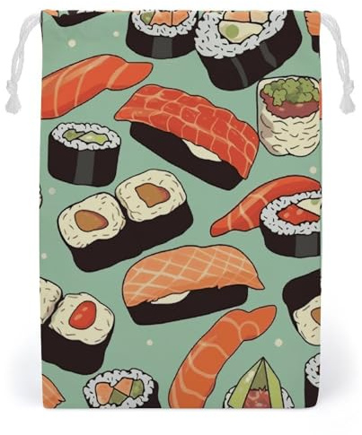 HEBVNJF Drawstring Storage Bag Travel Shoe Bag Sushi Food Pattern Sports Cinch Sack for Gym Beach Camp