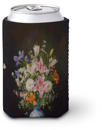 Bierdosen-Kühlhülle, florale rosa Lilien in blau-weißem Porzellan, Vase, Dose, Bierkühler, weich, isoliert, Getränkehalter für Party, Strand, Veranstaltung, Zuhause