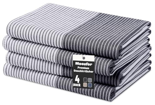 Moosfor Geschirrtücher 100% Baumwolle 4er Set 46 x 72 cm Schwarz | Premium Küchentücher, Weich & Dick, Saugstark & Langlebig, Oeko-TEX Zertifiziert Spüllappen Putzlappen, Gastronomiequalität