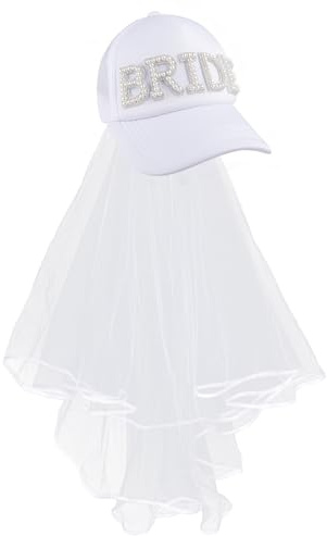 ANNASAMDO 1 Stück Braut Baseballcap Schleier Weiß Nylon verstellbar | Abnehmbarer Tüll für 2-in-1-Look. Leicht atmungsaktiv Komfort. Anpassbare Größe. Ideal für JGA Strand.
