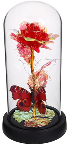 Toyvian Rose Éternelle sous Cloche en Verre Guirlande LED Multicolore Décoration Intérieure Romantique Ornement Floral pour Anniversaire et Saint-Valentin Présent Créatif Doubles
