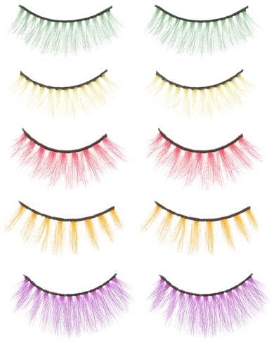 OSALADI 5 Paia Ciglia Finte Colorate Naturali Leggere, Extension Ciglia Finte Riutilizzabili per Trucco, Cosplay e Feste, Volume Intenso e Comode da Indossare per Occhi Sensibili