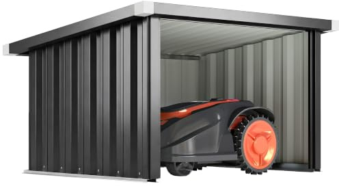 Outsunny Garage per Robot Tagliaerba 108 x 86 x 62.5 cm Grigio Scuro | con Tetto Inclinato, Capanno in Acciaio Galvanizzato, per Rimessaggio Tagliaerba, Facile da Montare