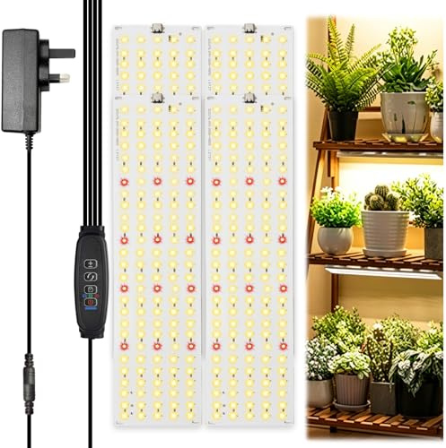 Pluc 4PCS LED Grow Light Strips for Indoor Plants, Full Spectrum, 540 LEDs | 10 brightness levels and 3/9/12H timer for succulents, seedlings, shelves, home offices and indoor gardening setups