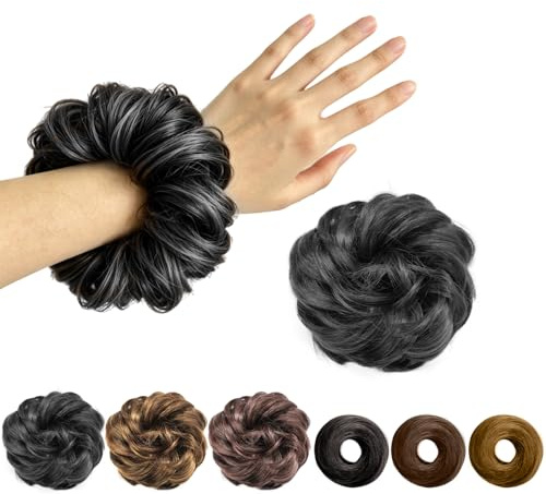 TIHNY Lockig Hårbulle Hästsvans-Förlängning, Svart Naturlig Messy Bun Hårsnodd med Elastiskt Band, Värmebeständig Syntetisk Hårdel för Uppsättningar
