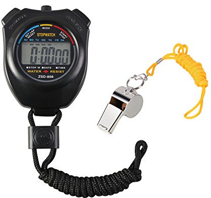 Vicloon Digital Sport Stoppuhr Timer mit Edelstahl Pfeife, große LCD-Display geeignet für Fußball, Basketball, Laufen, Schwimmen, Fitness und mehr(Schwarz)