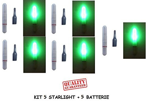 Pescasubito.com Kit 5 Starlight a LED Verde + 5 batterie da Pesca Galleggiante