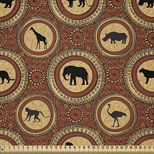 ABAKUHAUS Safari Stoff als Meterware, AFFE Lion Folk African, Microfaser Multi Zweck Dekostoff für Kunsthandwerke, 3M (230x300cm),Senf Braun