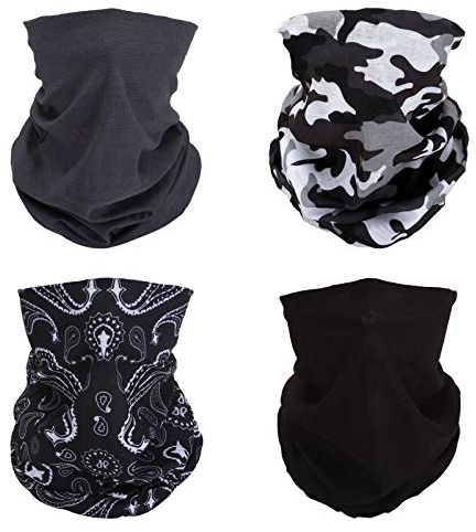 SMEHCF 4 Pannband Bandana Balaclava Halv Ansiktsmask Sköld Huvud Hår Halsduk Hals Damask Hatt Multipurpose För Kvinnor Män Andas Återanvändbar Tvättbar Camo Cashewblomma Svart Grå