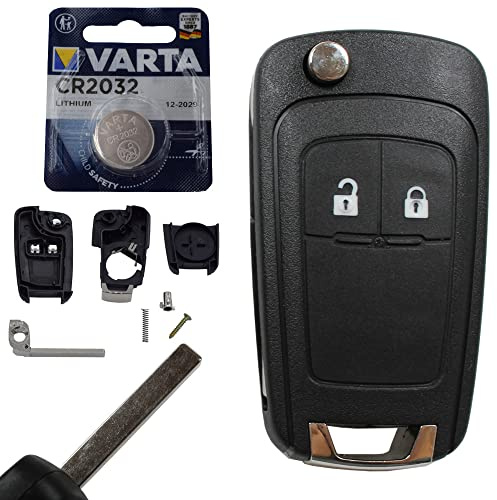 Autoschlüssel Funk Fernbedienung Austausch Gehäuse mit 2 Tasten + Rohling + Batterie kompatibel für Opel Meriva Astra J Insignia A Adam Corsa E Cascada Mokka Grandland Zafira C