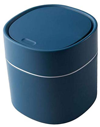 Tubayia Mini Desktop Abfalleimer Mülleimer Tischmülleimer Abfallbehälter mit Deckel für Wohnzimmer, Schlafzimmer, Büro (Blau mit Schnappdeckel)