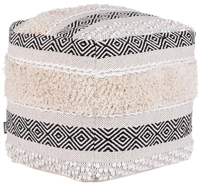 Sittpuff Boho Bomullssits Dekorativt Stickat Mönster Ljusbeige Kanam
