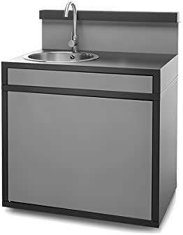FORGE ADOUR Mueble de cocina exterior Soporte fregadero Acero cerrado, Negro y Gris Claro