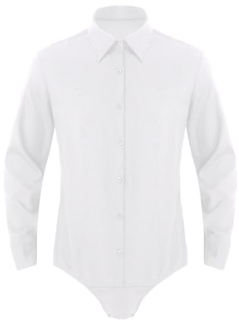 inhzoy Herren Hemd Body Männer Langarm Bodysuit Overall Jumpsuit Umlegekragen Freizeithemd Langarmshirt für Business Party Büro Weiß M