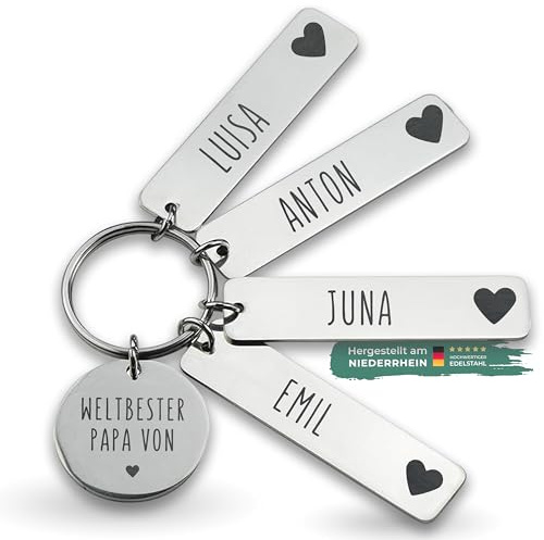 LAUBLUST Schlüsselanhänger Personalisiert mit Gravur - Anhänger aus Edelstahl inkl Geschenkbox für Mutter, Vater, Groß-Mutter, Großvater | Geschenk Familie, Partner-Geschenk - Für Mama, Papa, Oma, Opa