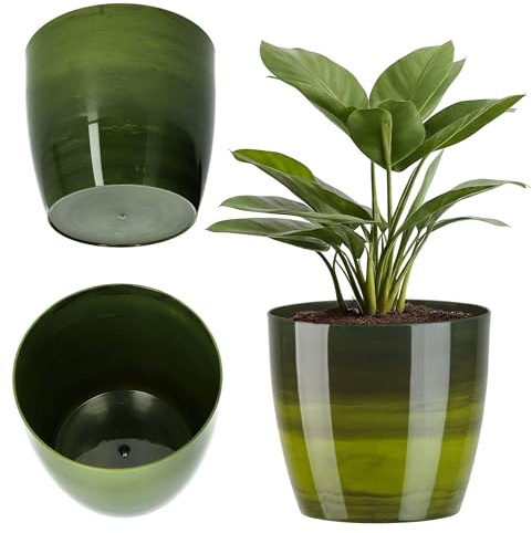 KADAX Flowerpot Blomlåda, blomkruka rund i plast, kaktusgryta, ormbunkar, polerad gryta för balkong, lägenhet och terrass (⌀ 18 cm, grön)