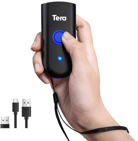 Tera Mini scanner per codici a barre portatile 3 in 1 Bluetooth & Cavo USB & 2.4G Wireless per lettore di codici a barre 1D Funzionato, 1100Laser