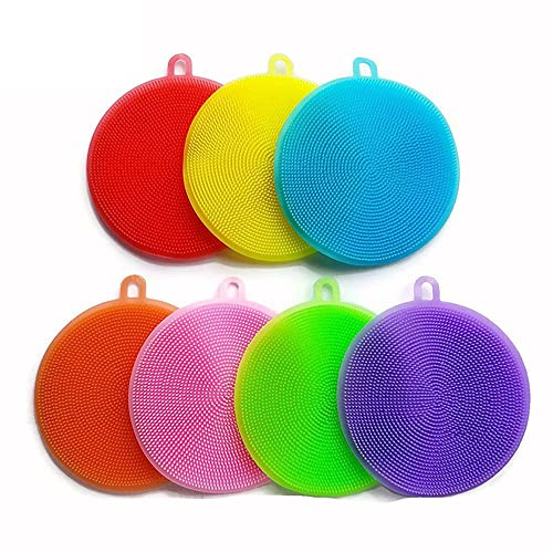 Silikon-Geschirrschrubber, Küchenschwämme, Silikonschwamm, Spülbürste, Silikonschwamm, Küchenschwamm, doppelseitig, Reinigungsschwämme, Gadgets, Bürstenzubehör (7 Stück, Mehrfarbig)