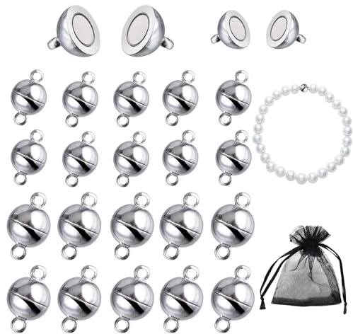Magnetverschlüsse für Armbänder, 20 Stück 6 mm 8 mm Magnetverschluss für Ketten Silber Rund Magnetische Halskettenverschlüsse Schmuck Magnetverschlüsse für Halsketten Armbänder DIY-Bastelarbeiten
