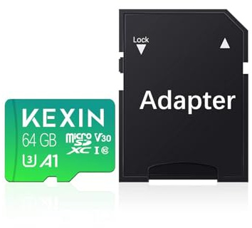 KEXIN 64GB Micro SD Karte, microSDXC Speicherkarte, UHS-I U3 A1 Class 10 V30, Lesegeschwindigkeit bis 90 MB/s, mit SD-Adapter, für Smartphone, Dashcam, Kamera und Tablet, Drone