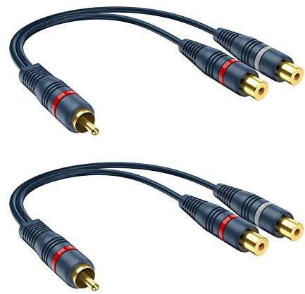 DteeDck RCA Splitter 1 Male 2 Female 2 Pack, RCA Y Splitter Cable Audio Video Adapter Extension Cord 0.2m/8inch for Subwoofer Speakers