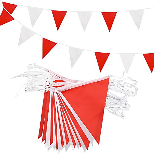 ADQUATOR Lot de 52 fanions triangulaires double face réutilisables en tissu polyester bicolore pour intérieur ou extérieur - 20 m