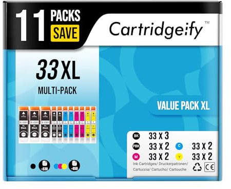 Cartridgeify 11x 33XL Patronen Kompatibel mit Epson 33 XL Druckerpatronen Multipack, für Expression Premium XP-540 XP-530 XP-830 XP-7100 XP-900 XP-640 XP-630 XP-635 XP-645
