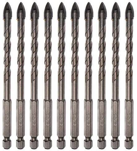 sourcing map 10pcs Titanium Coated Masonry Drill Bit, 8mm Concrete Drill Bits Ceramic Tile Drill Bit with 1/4 Hex Shank for Ceramic Tile Marble Mirror Glass Concrete Brick Plastic Wood