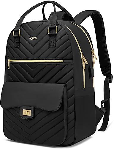 RJEU Rucksack Damen 17,3 Zoll Laptoptasche,Schule Rucksack für Uni Studium Student,Damenrucksäcke Arbeitstasche Reise Business,Geschenke für Frauen,Schwarz