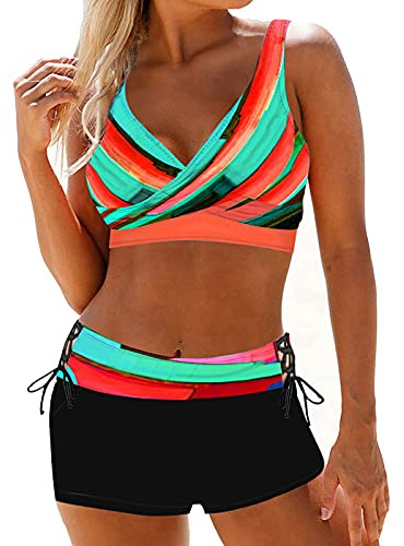 Dream Room Bikini Damen Set 2024 Bikini Damen Set Triangel Breites Unterbrustband Gerippte Bademode Zweiteiliger Badeanzug Bikini Badeshorts Damen blau